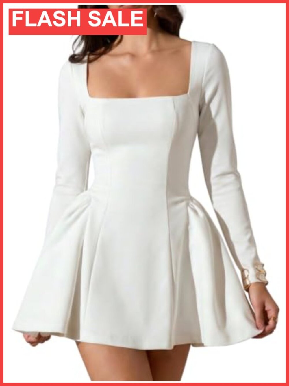 Women's Square Neck Long Sleeve A-Line Mini Cocktail Dress